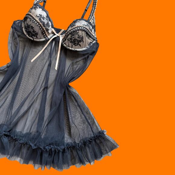 00's vintage mesh lace frilly bustier y2k lingerie baby doll MEDIUM delicates - Picture 2 of 8